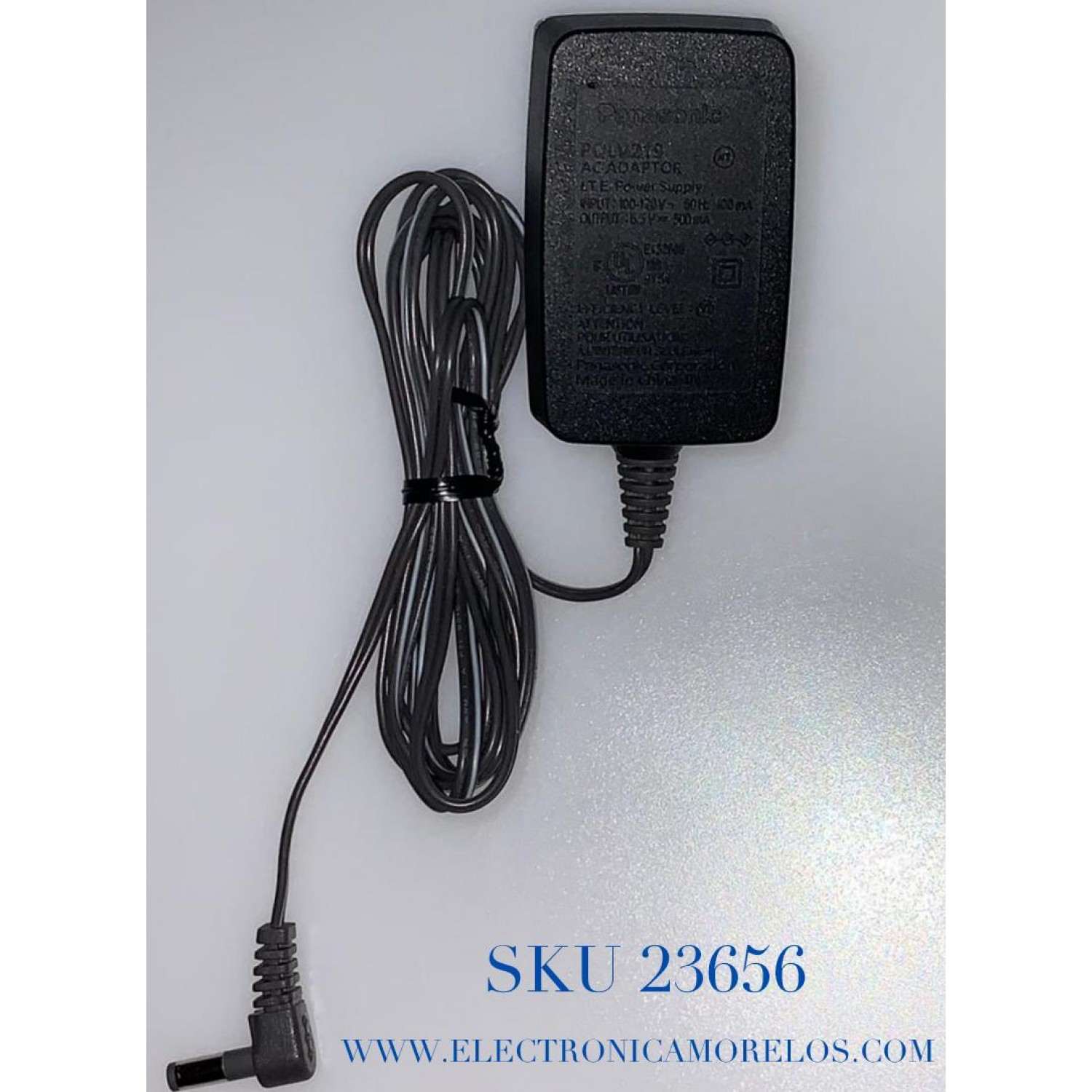 ADAPTADOR PANASONIC VCDA / NUMERO DE PARTE PQLV219 / MODELO PQLV219 / ENTRADA VCA 100-120V～50-60Hz 100mA / SALIDA VCD 6.5V-500mA 